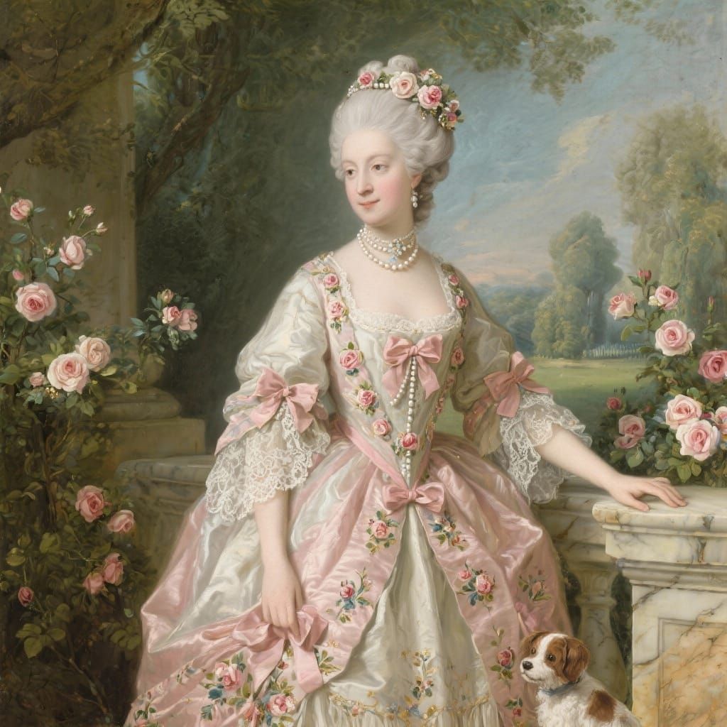 Rococo Noblewoman in French Garden Oil Painting