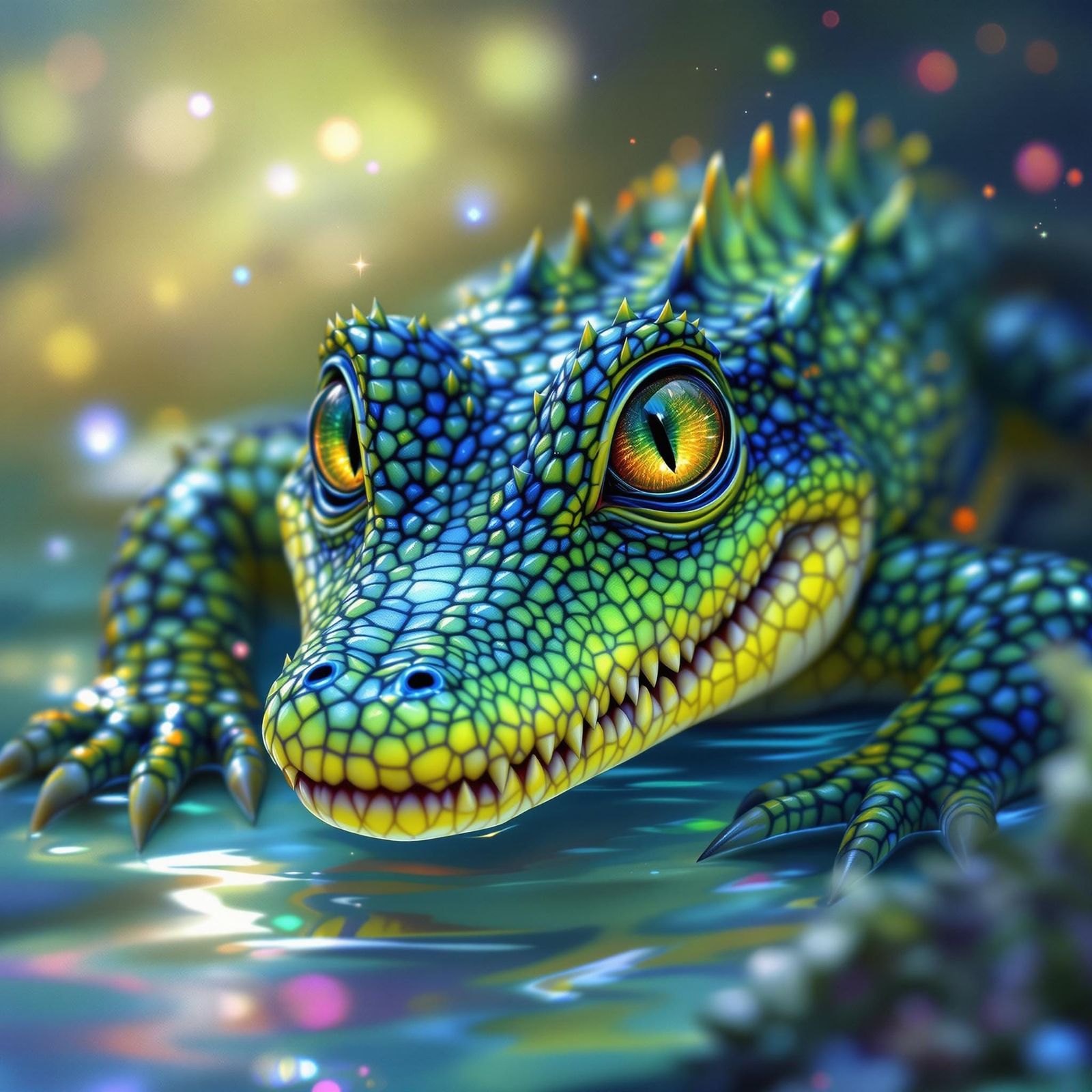Detailed Baby Crocodile with Gleaming Eyes