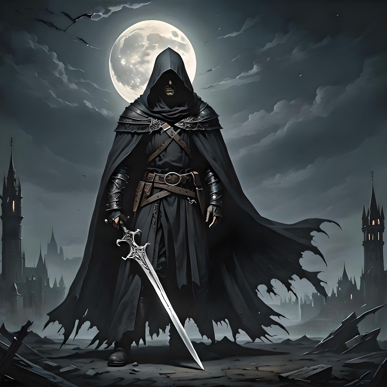 Dark Fantasy Swordsman in the Night