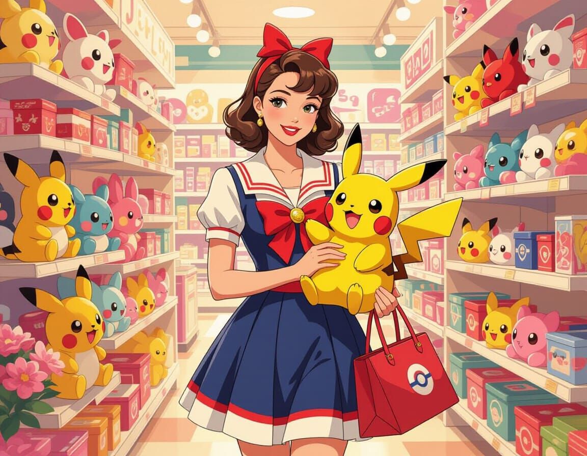 Girl with Pikachu in Pin-Up Style