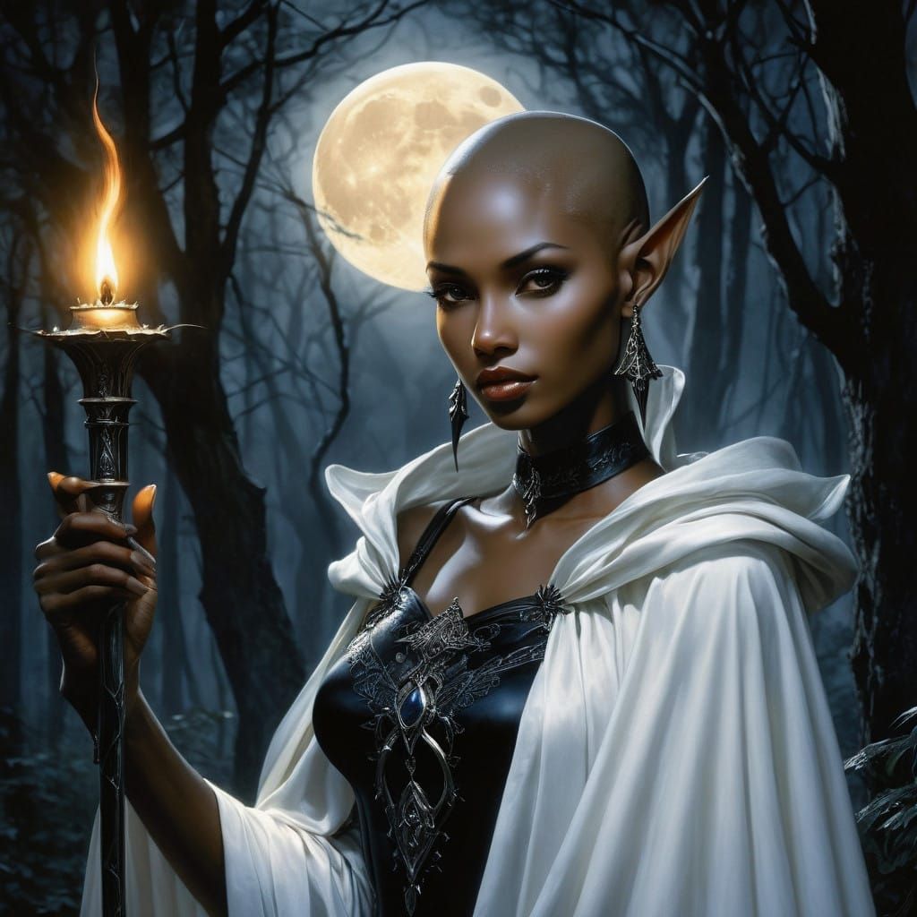 Ethereal Elf Maiden in Moonlit Victorian Fantasy