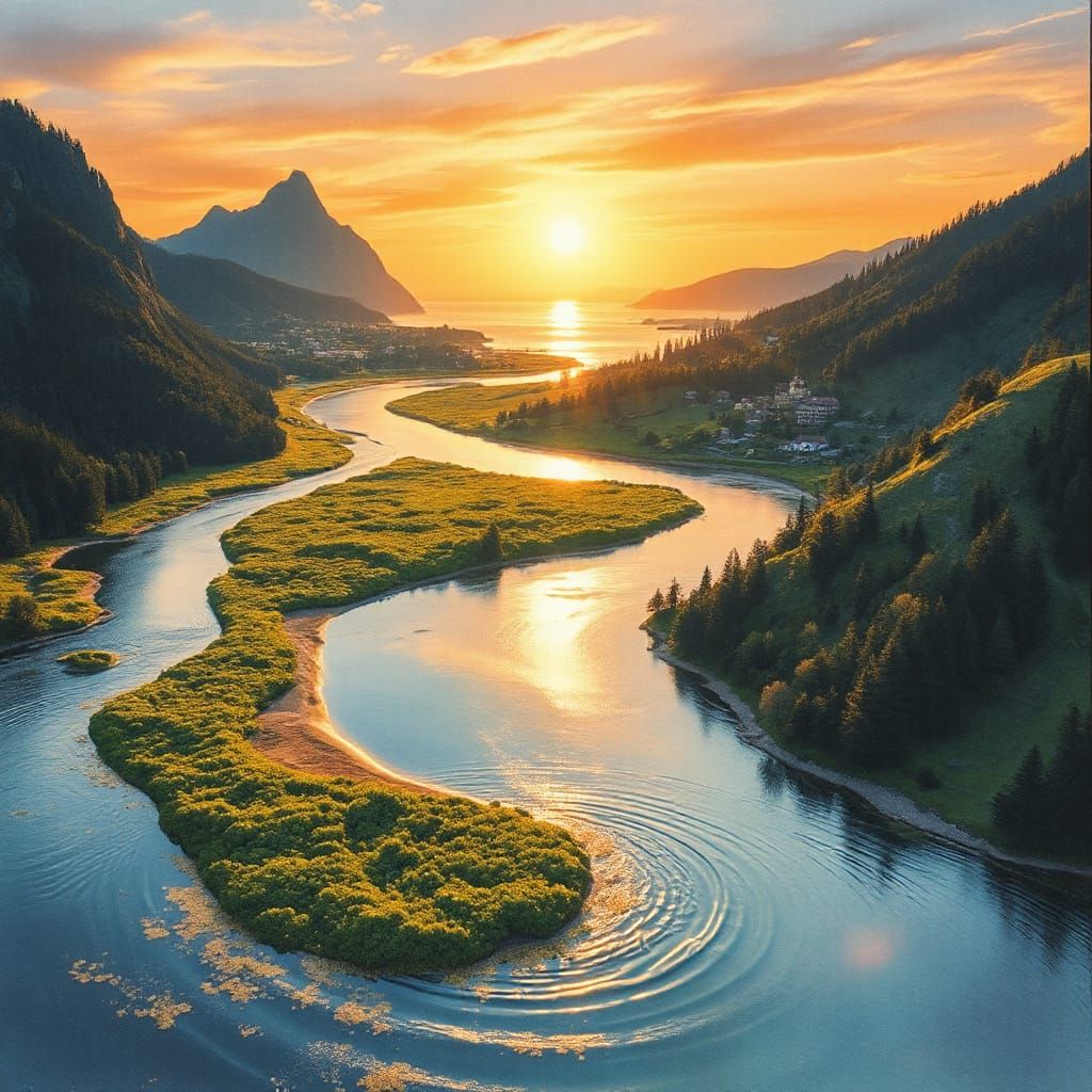 Serpentine River Trembles Before the Vast Ocean