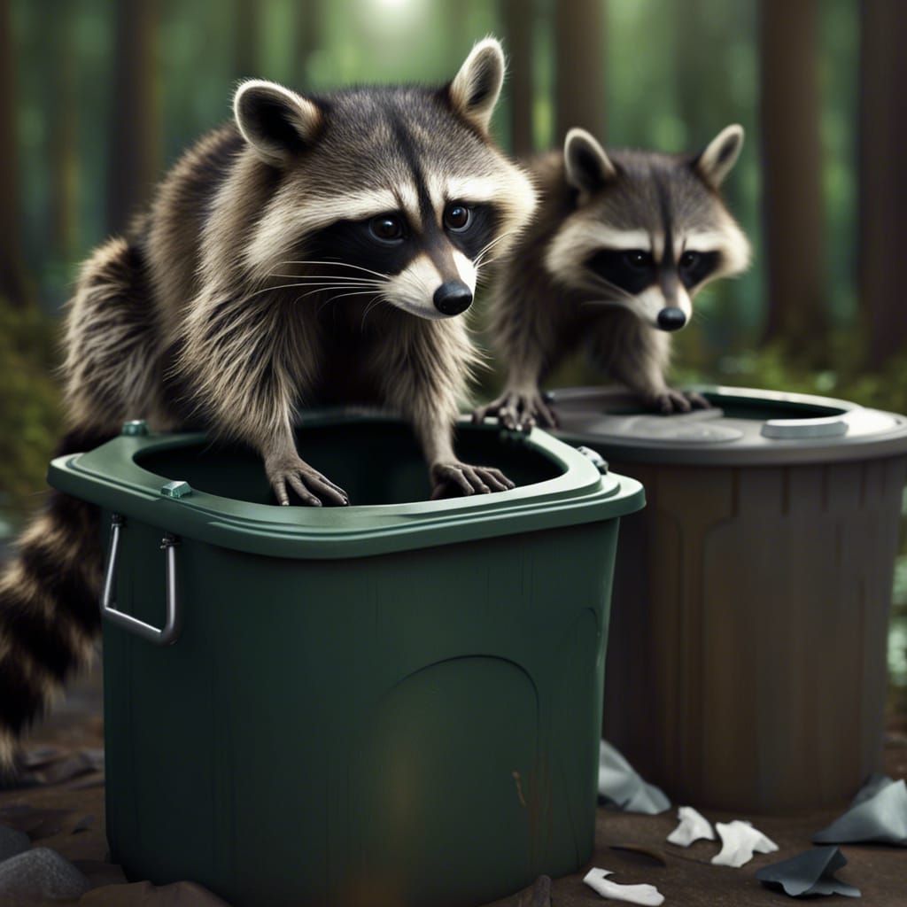 Raccoons Tipping Over a Garbage Can: Matte Painting