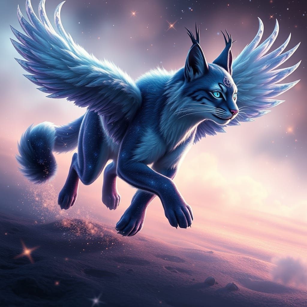 Majestic Pegalynx Runs Through Mystical Environment