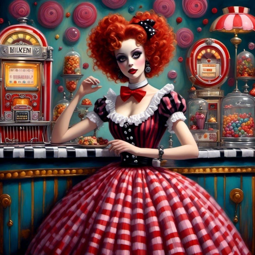 1950s Woman Dancing the Twist in Whimsical Portrait