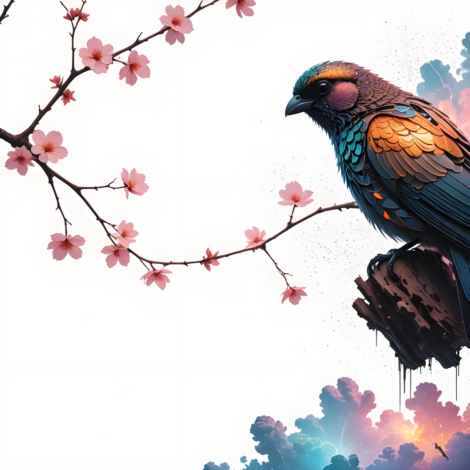 Surreal Bird Transcends Cosmic Portal in Soft Focus