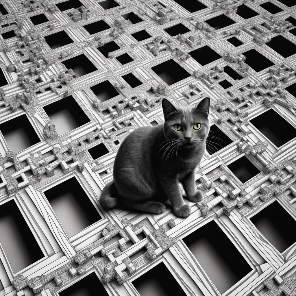 Surreal Cat in Impossible Geometry 3D Render