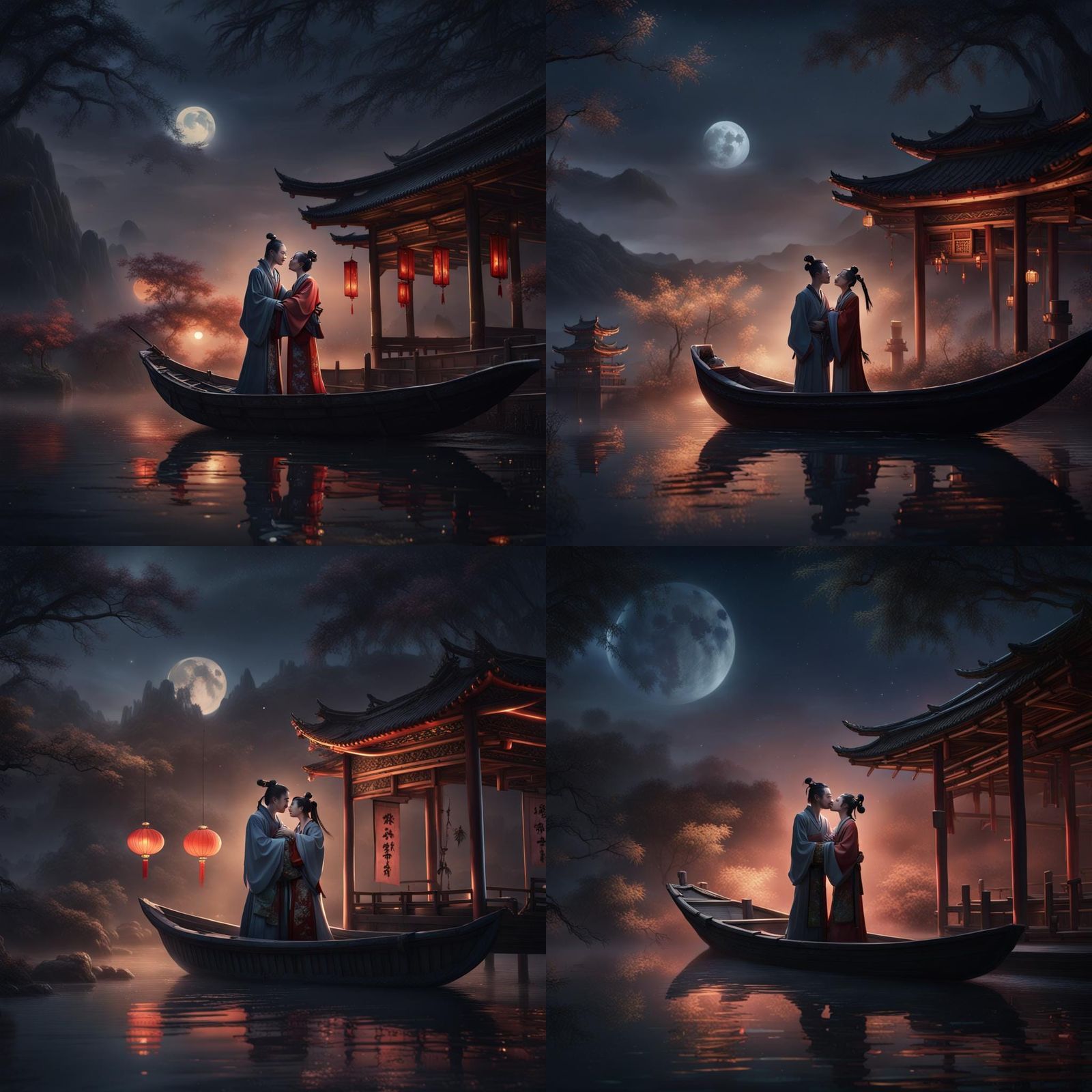 Passionate Kiss Under Night Sky in Fantasy Art