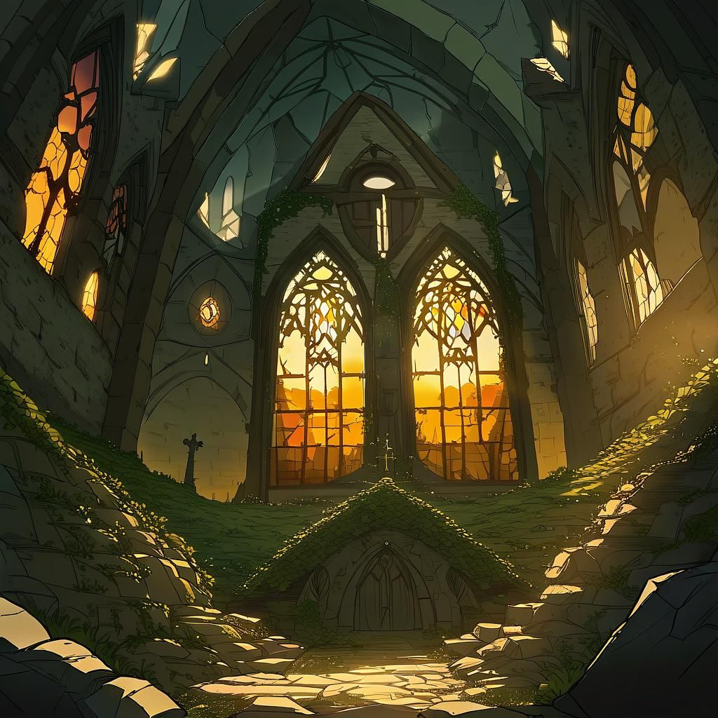 Abandoned Chapel on Hilltop at Sunset