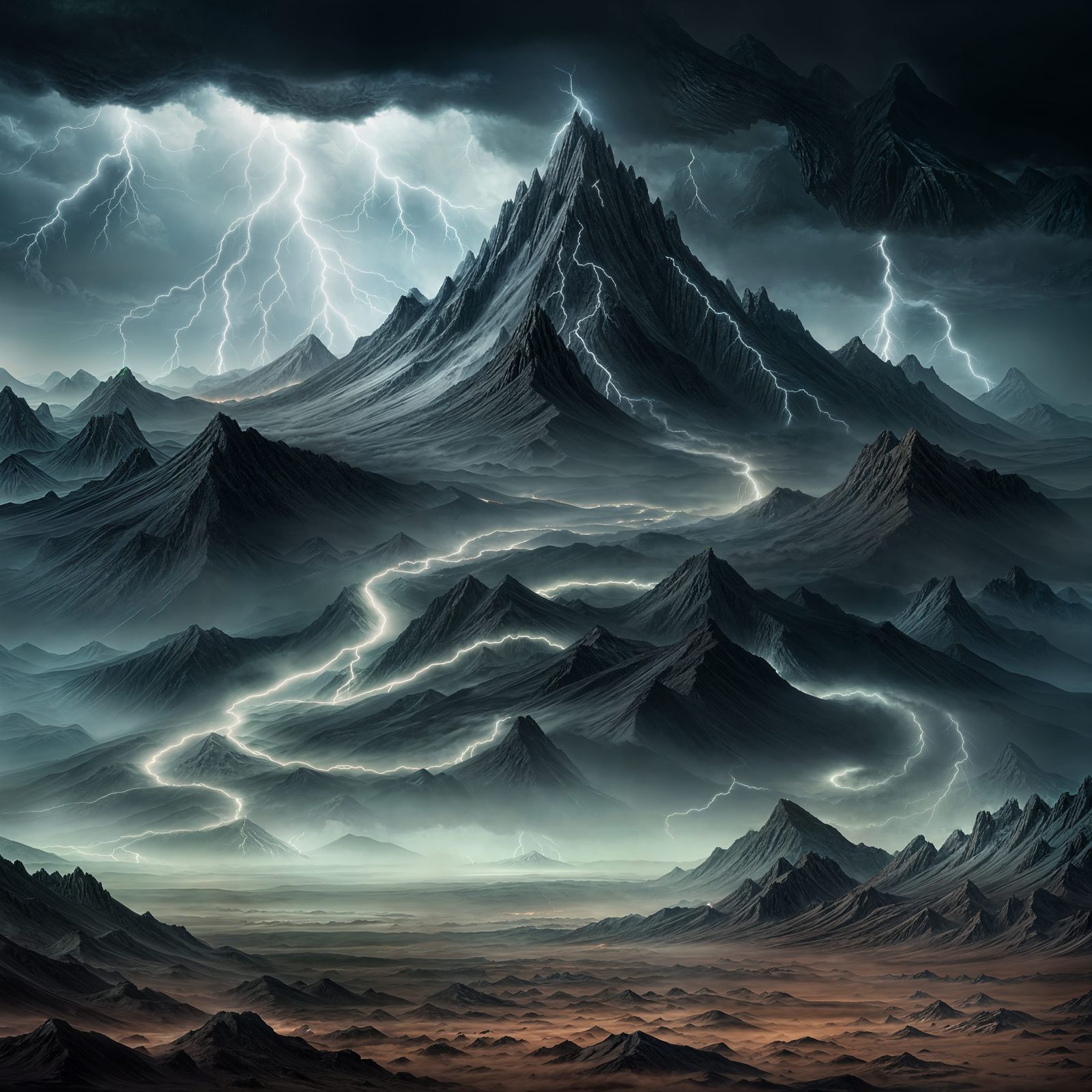 Serpentine Storm over Barren Mountain: Fantasy Concept Art