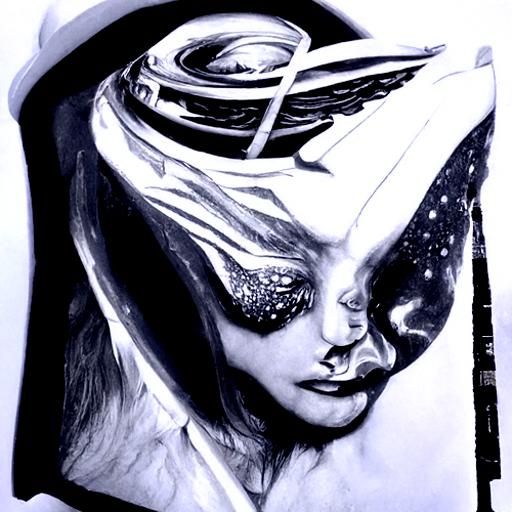 Hyperdetailed Charcoal Drawing of a Space Angel