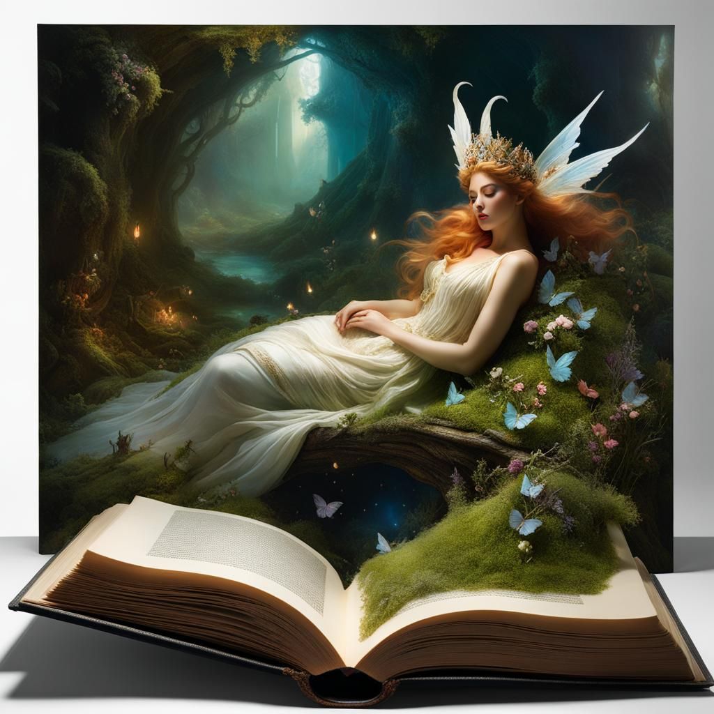 Titania Sleeping in Midsummer Night's Dream, Digital Art