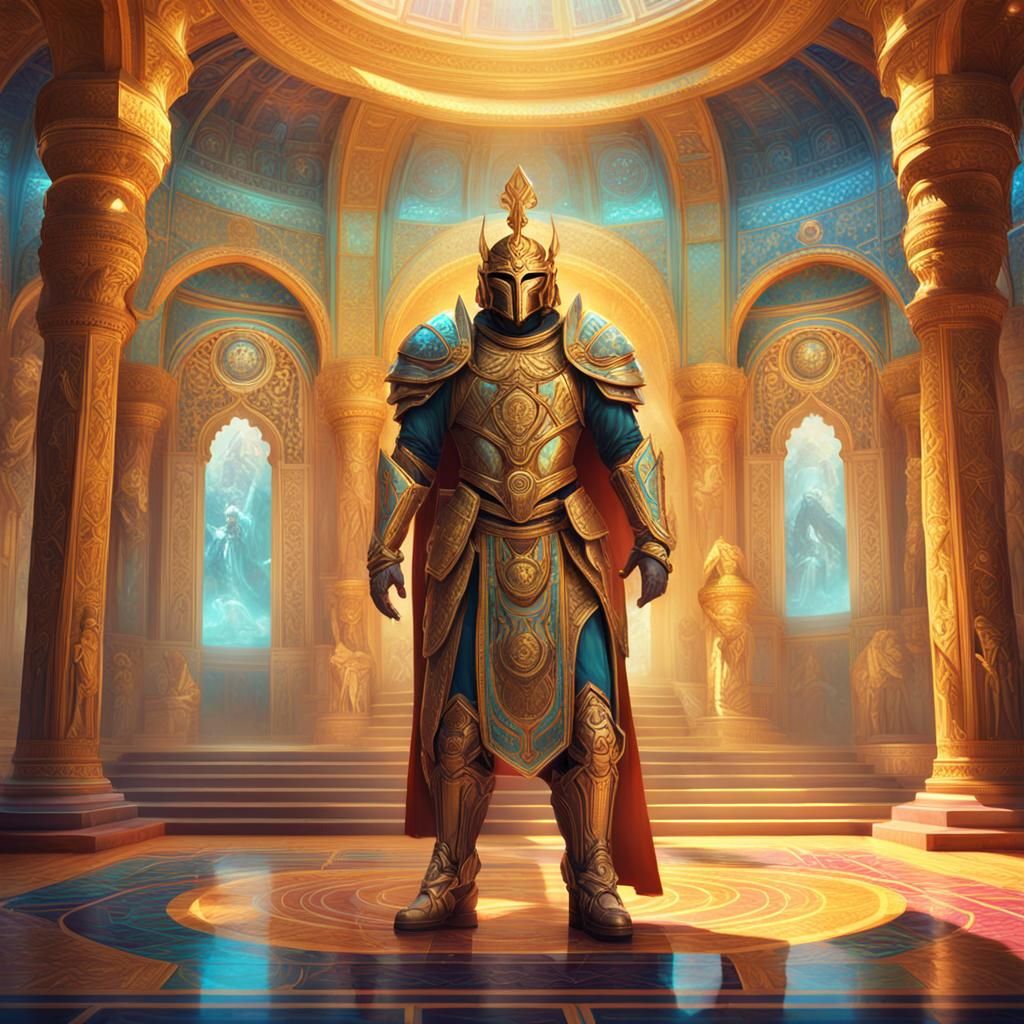 Anthropos Portrait in Ancient Temple, Art Nouveau Style