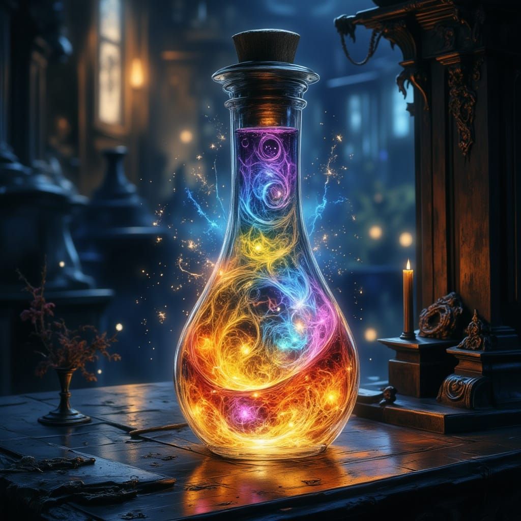 Glowing Potion Vial in Hyperrealistic Digital Painting