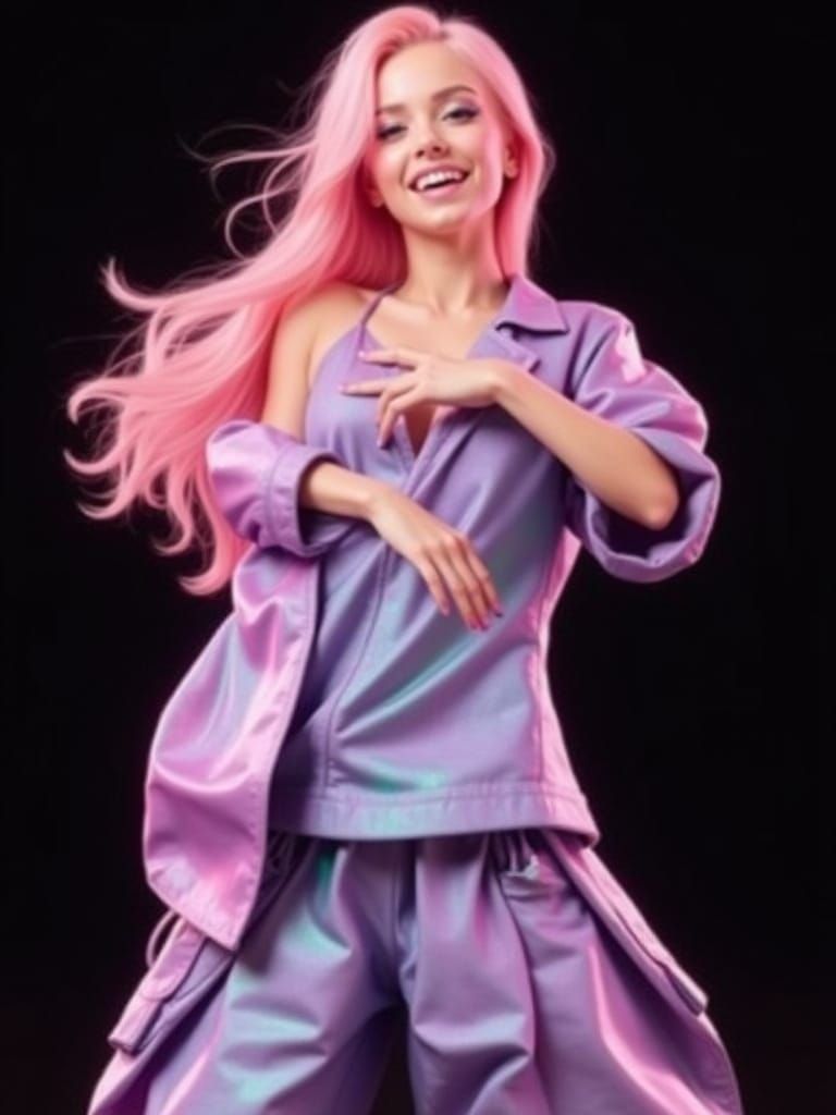 Cyberpunk Woman Dances in Neon Dreamscape