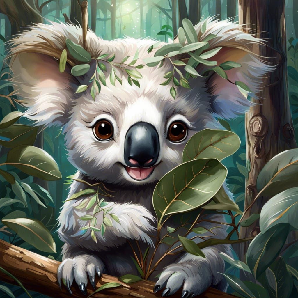 Chibi Koala Portrait in Enchanted Forest