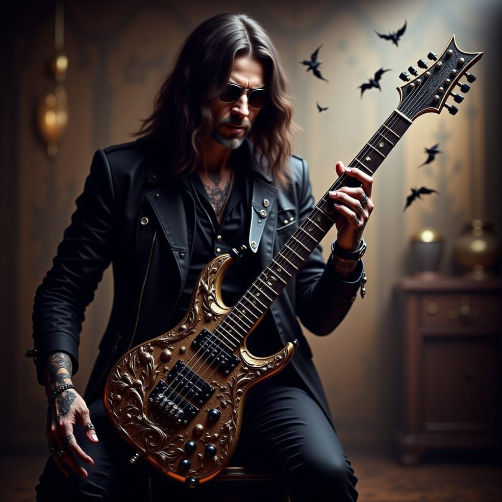 Ornate Guitar in Shadowy Tribute Style