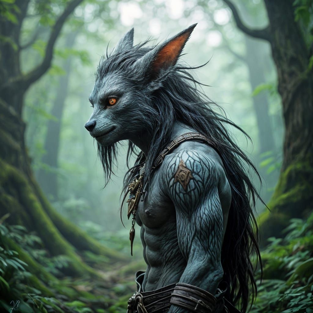 Eerie Fae Creature in Ancient Forest Glade