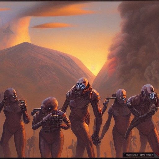 Alien Riot Scene as Oil Painting