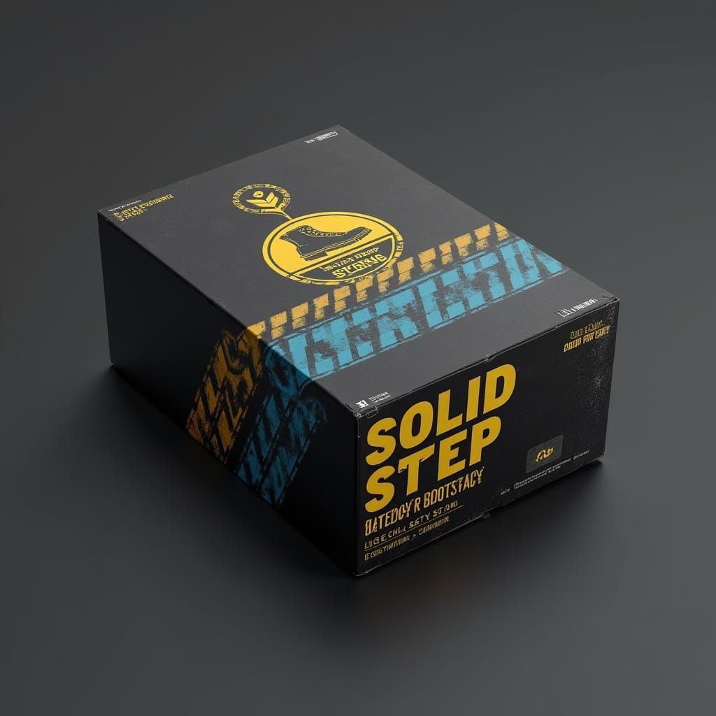 Rugged 3D Industrial Safety Boot Shoe Box Design with Yellow...
