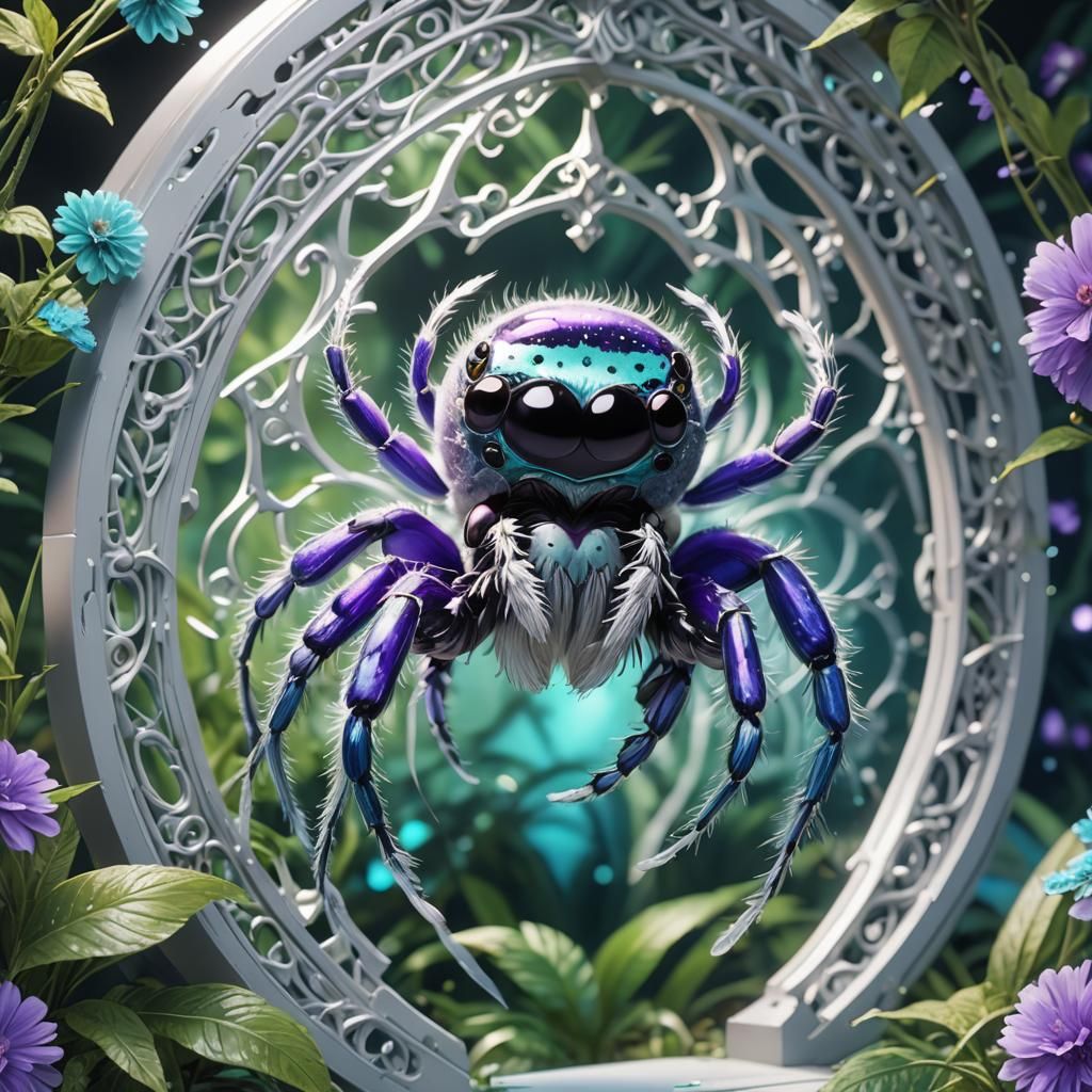 Holographic Jumping Spider in Ornate Jungle Portal