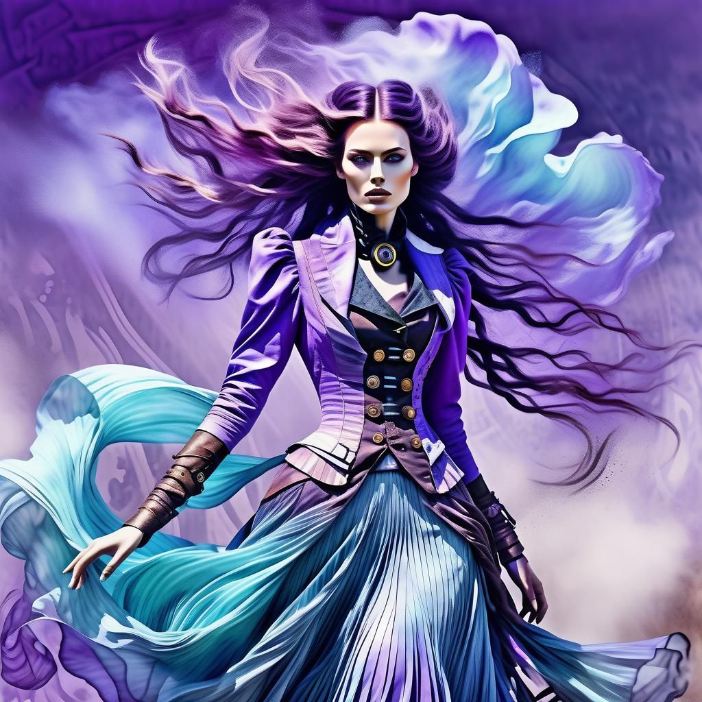 Steampunk Lady in Purple Watercolor Art