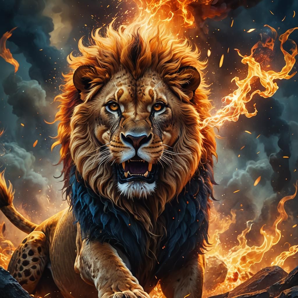 Fiery Lion-Cheetah Hybrid in Fantasy Art Style