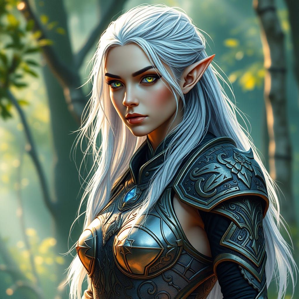 Ethereal Elven Warrior in Vibrant Watercolor Style