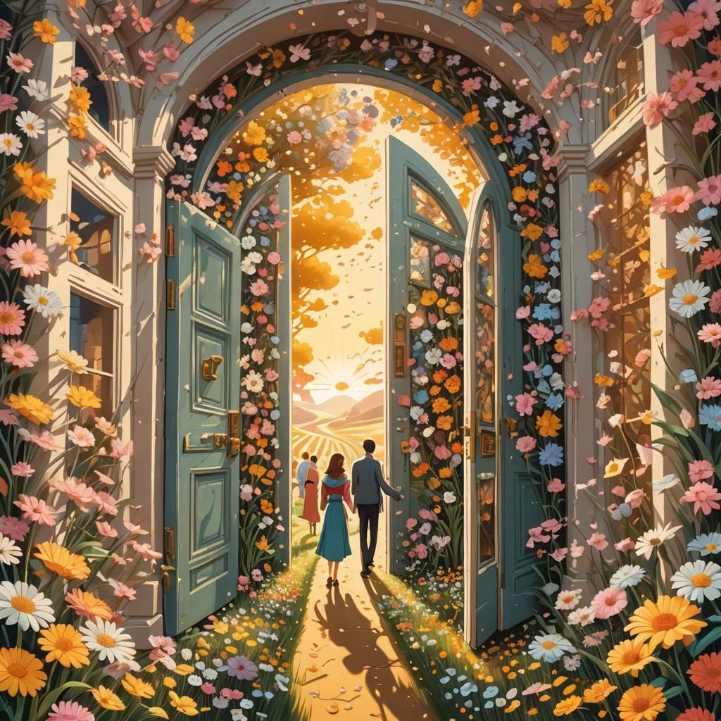 Surrealist Flower Doors in a Beautiful Field