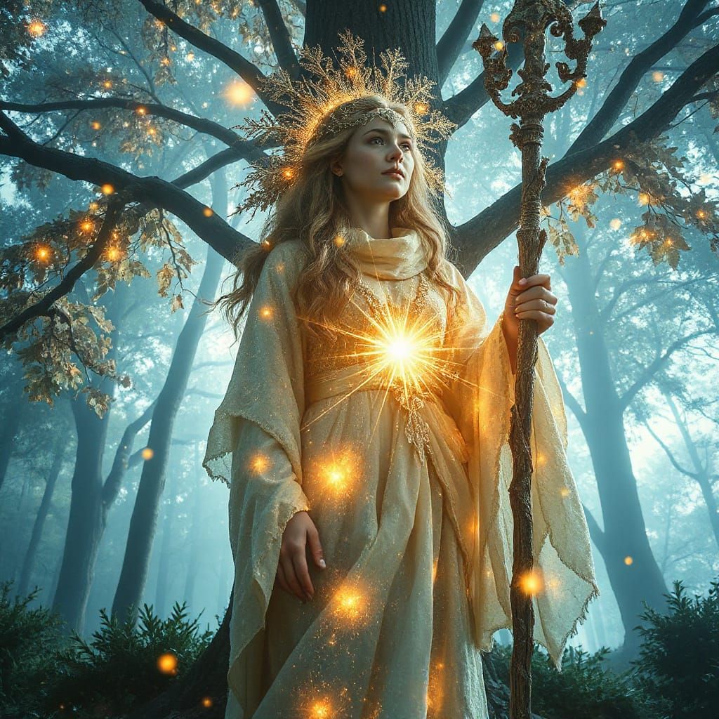 Celestial Dryad in Galaxy Forest, Dreamscape Art