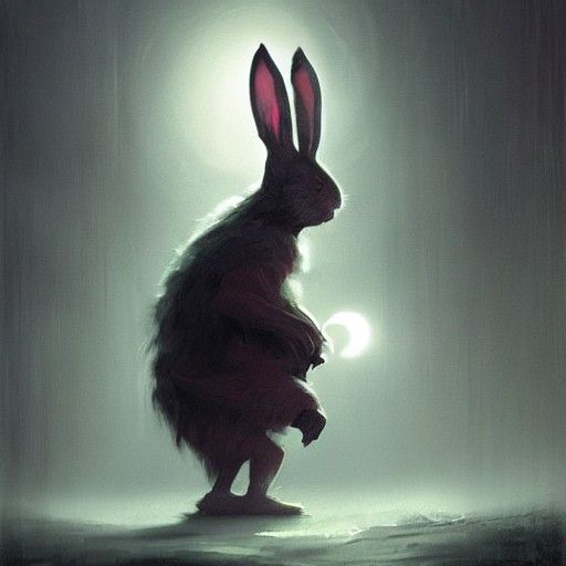 Sinister Giant Rabbit Laughing at Night
