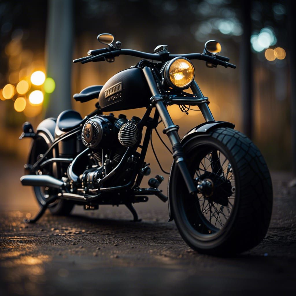 Apocalyptic Black Chopper Motorcycle in Professional Photogr...