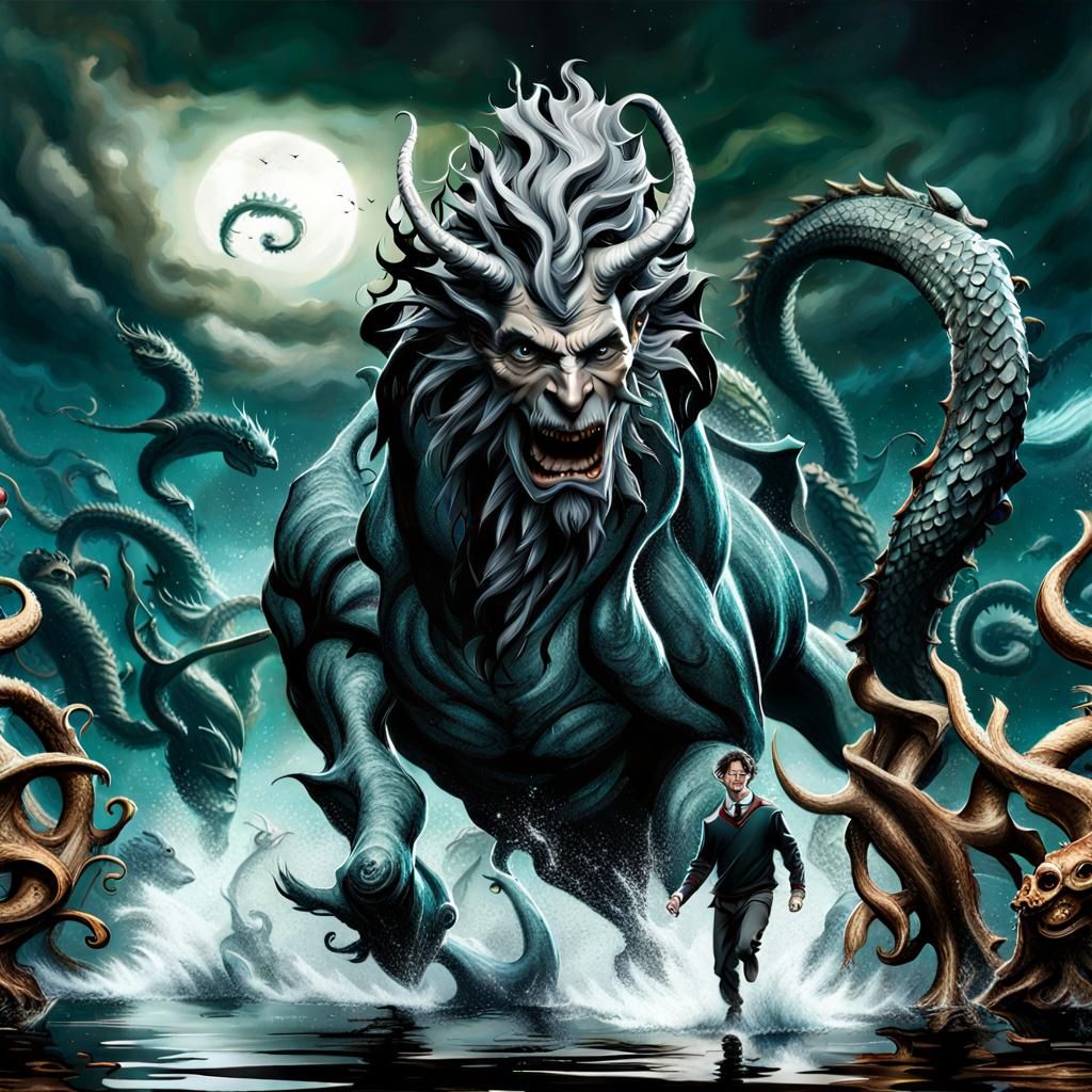 Harry Potter vs Tritons: 3D Rendered Black Lake Battle