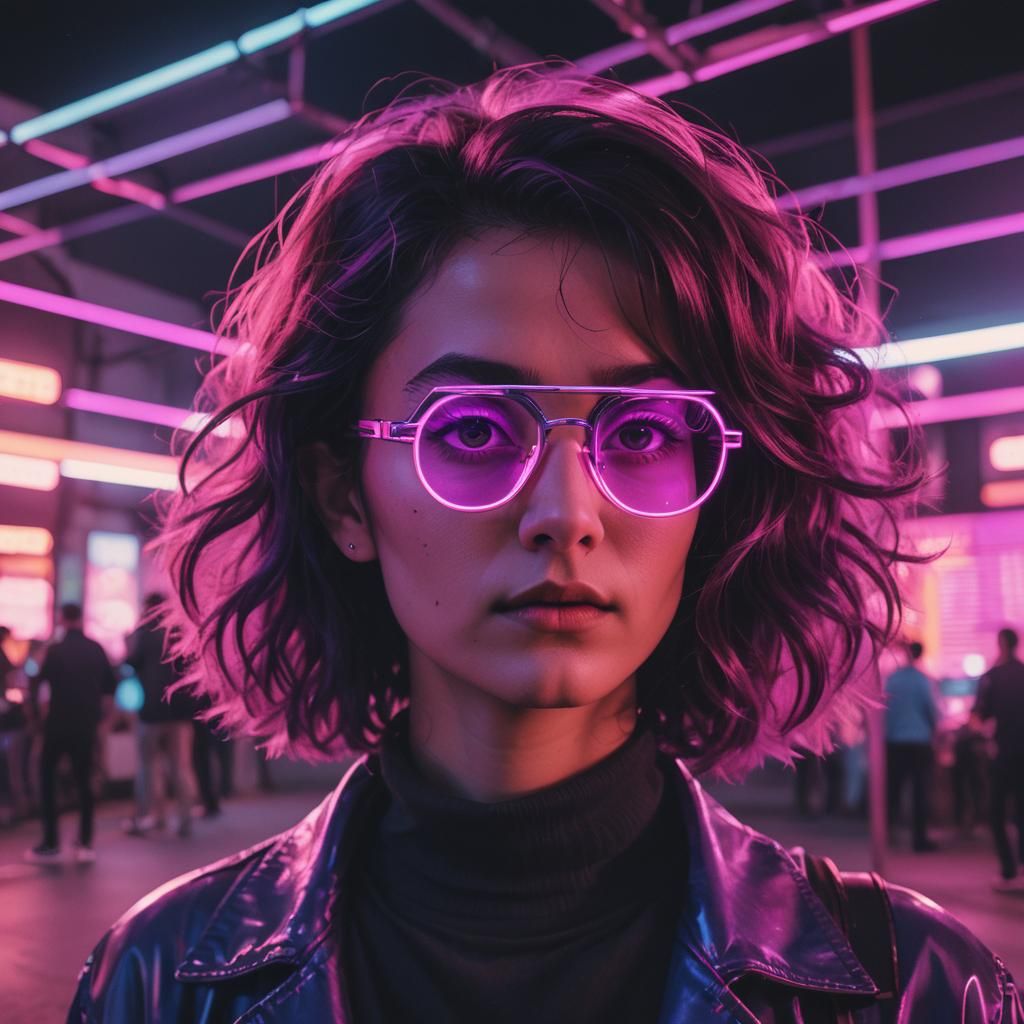 Photographer Reflected in Glasses: Synthwave Neon Retro