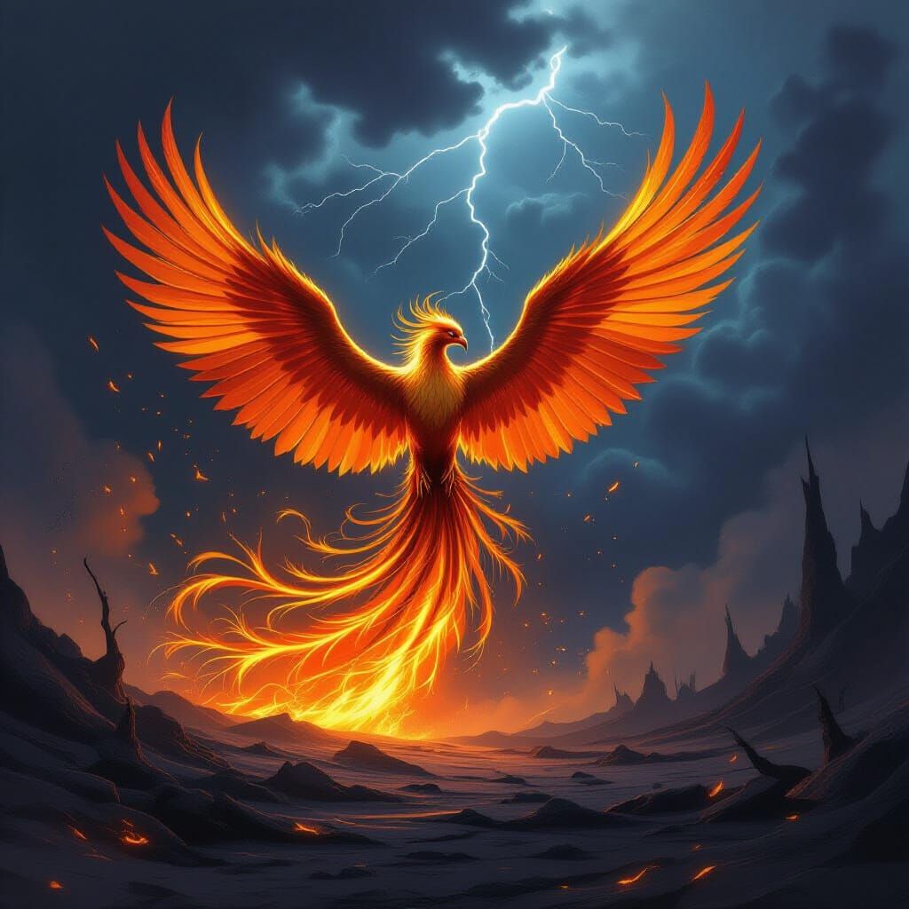 Majestic Phoenix Erupts in Fiery Gold and Crimson
