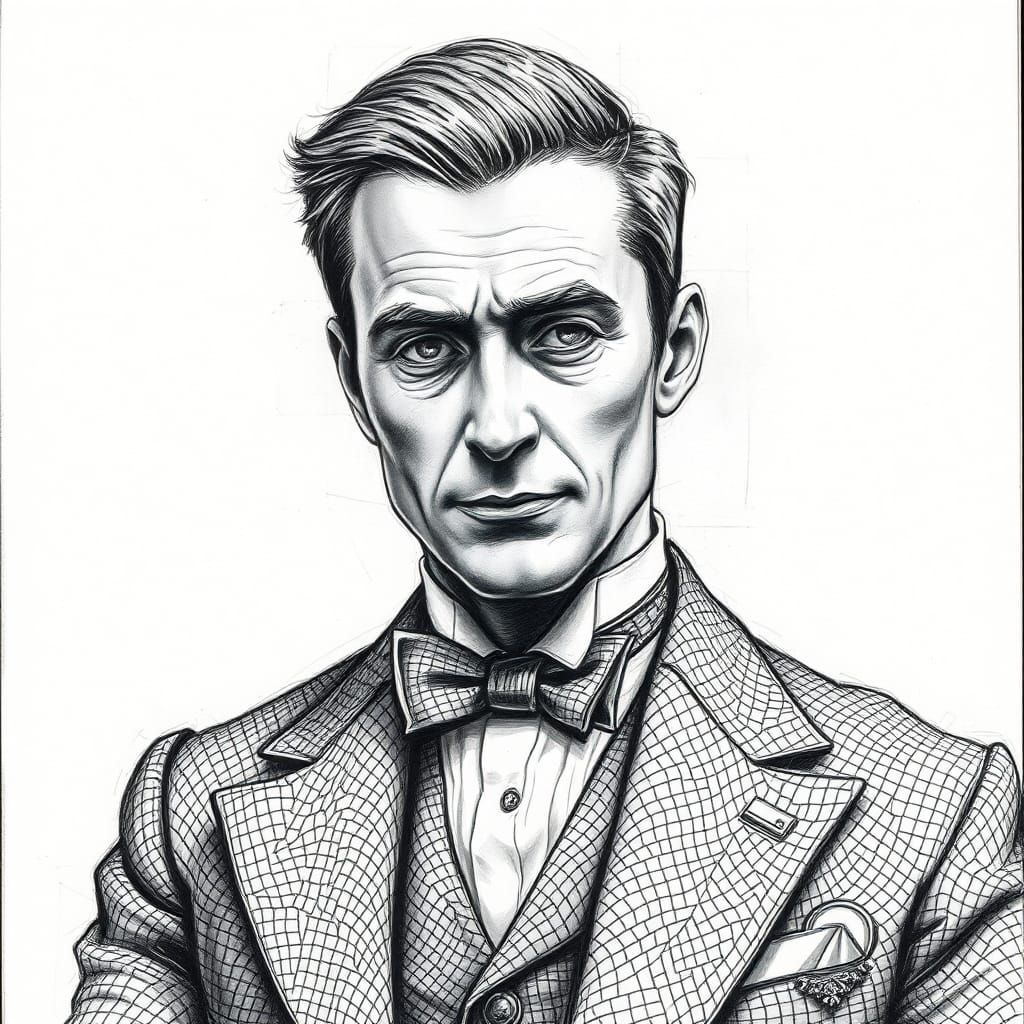 Hyperdetailed Charcoal Drawing of Man in Suit
