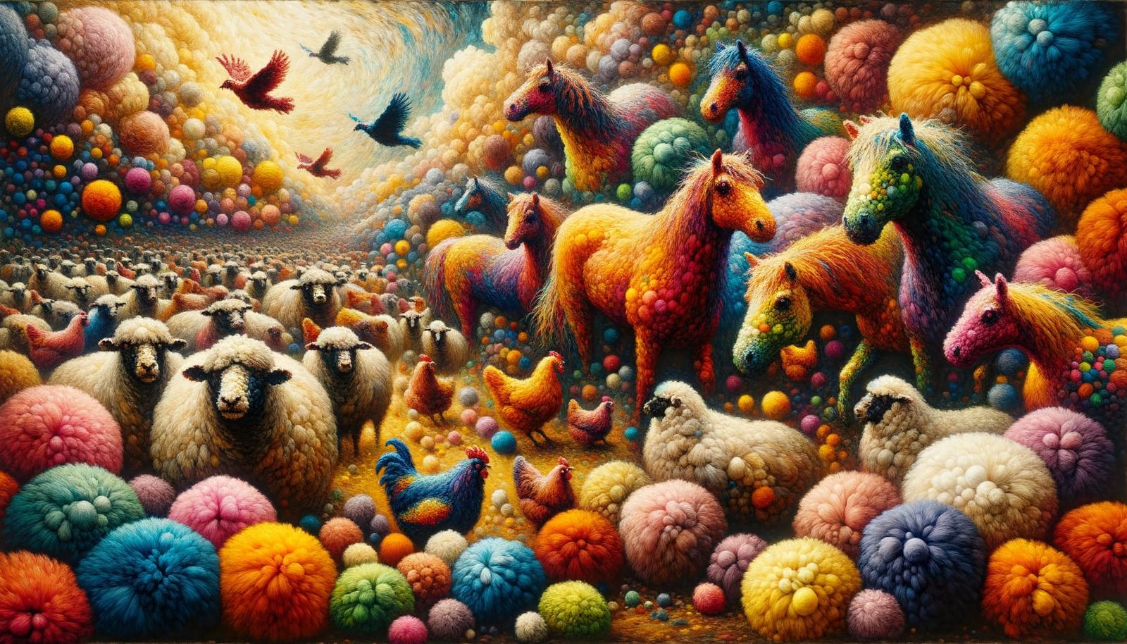 Pom Pom Farm Animals in Expressionist Art Style