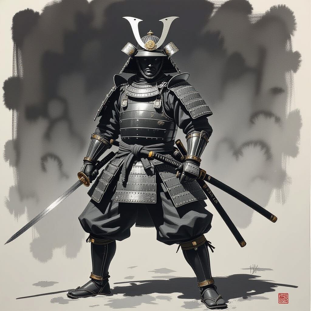Feudal Japan Samurai in Shades of Gray