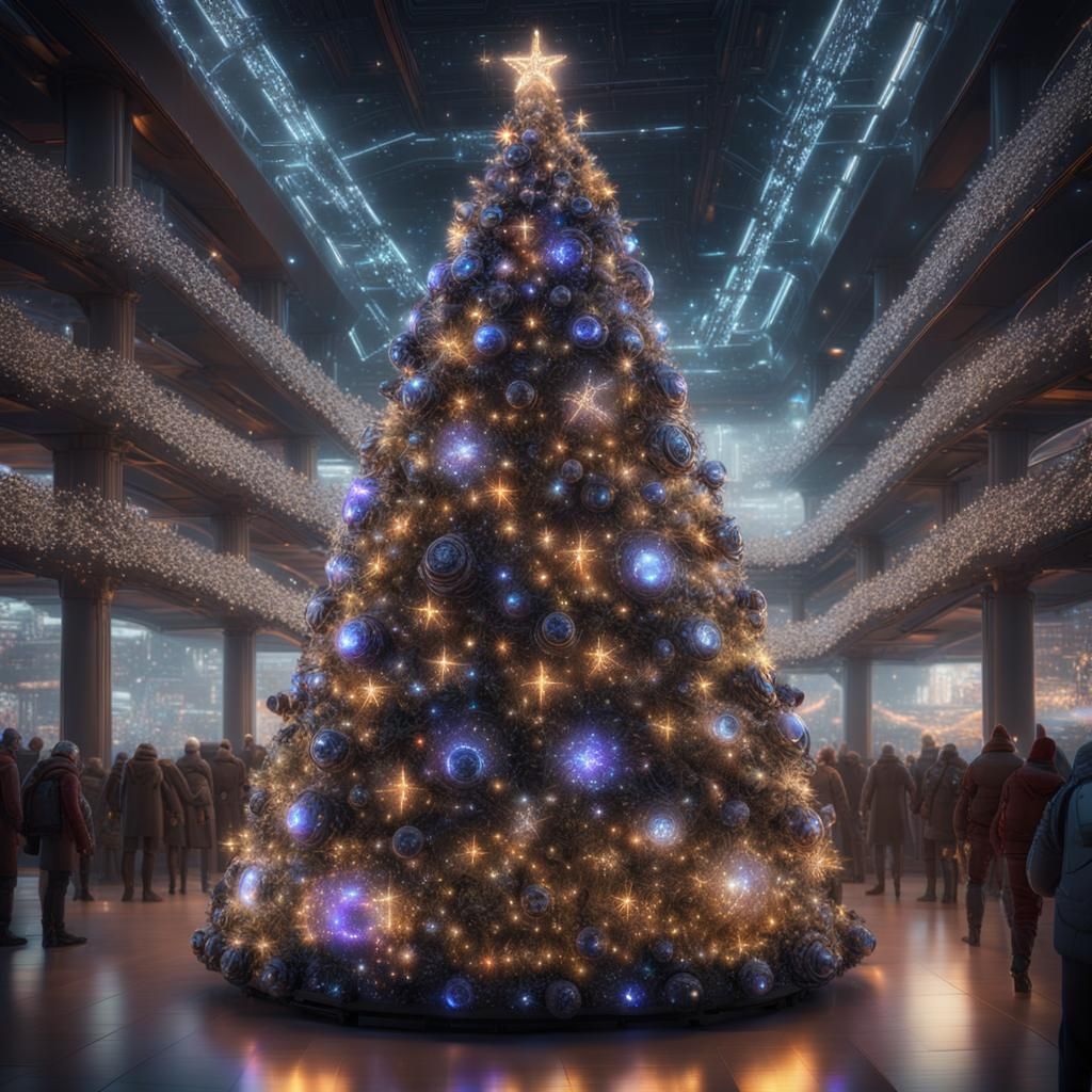 Cyberpunk Christmas: Robotic Family and LED Tree