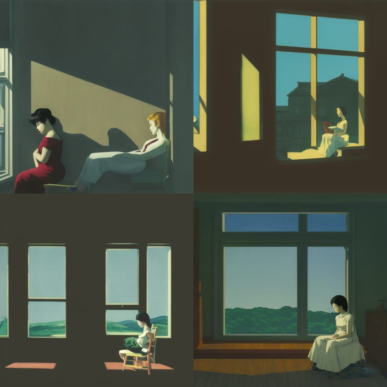Lonely Woman in Window: Ghibli-esque Filmic Illustration