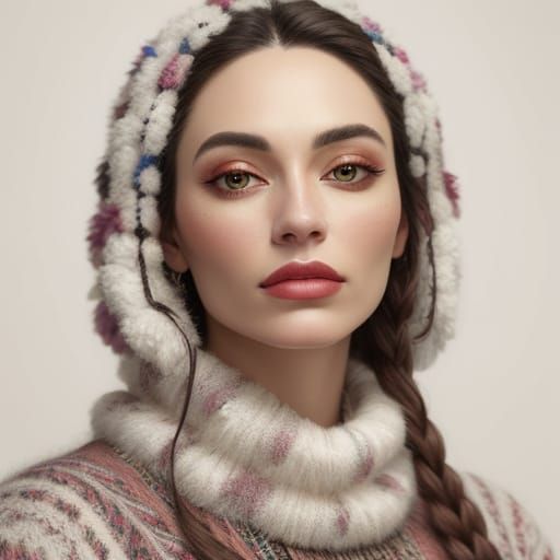 Vibrant Portrait of a Young Woman in Detailed Art