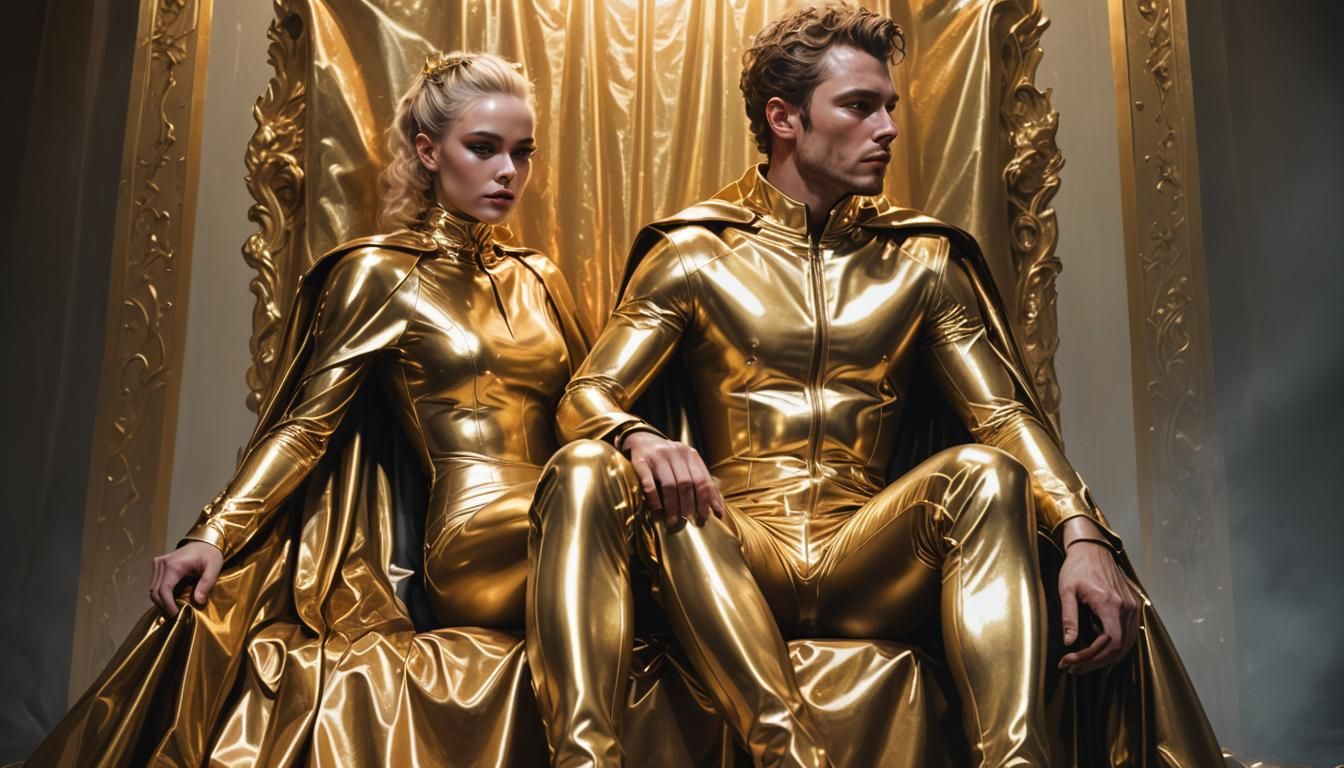 Golden Figure on Throne in Hyper-Realistic Art