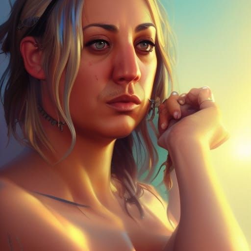 Kaley Cuoco Portrait in Bikini, Hyperdetailed Art