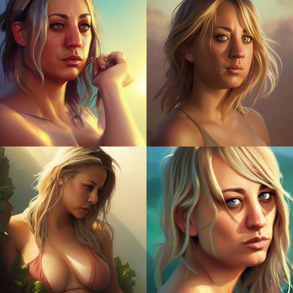 Detailed Portrait of Woman in Bikini, Digital Art