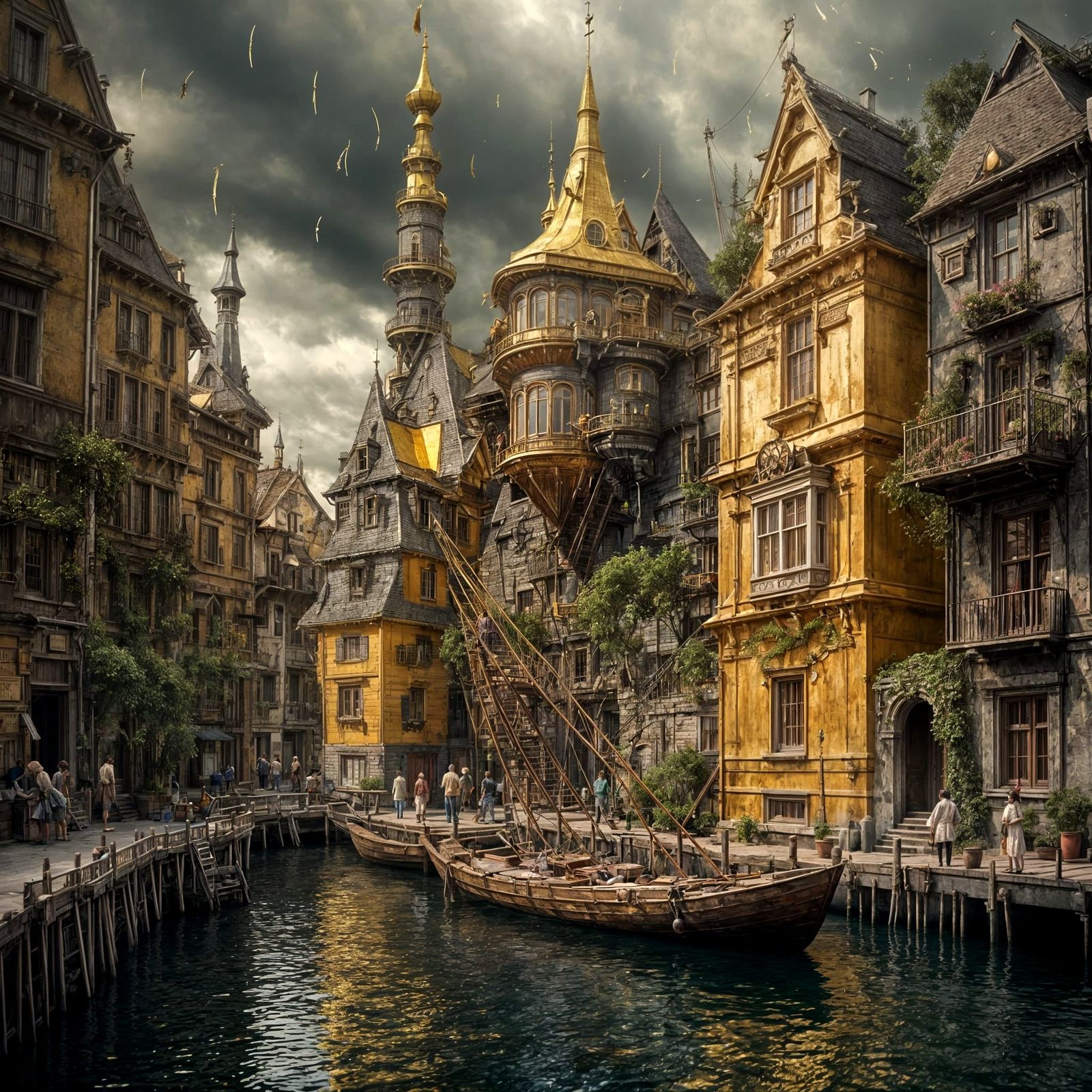 Abstract Gold Blending Cycles in Magical Realism Style