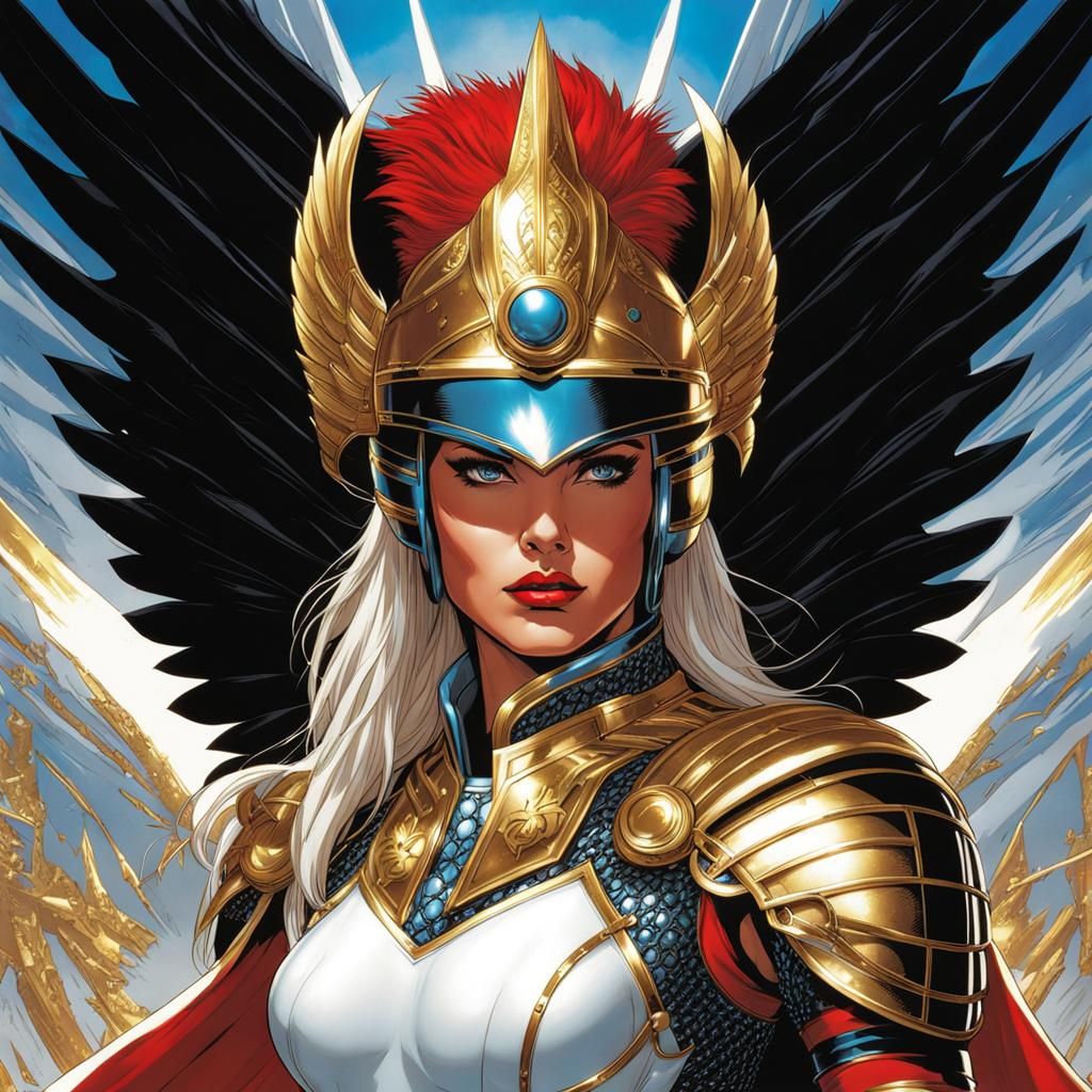 Majestic Winged Warrior in Comic Book Style