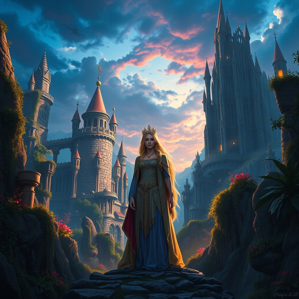 Blond Princess Between Kingdoms in Dramatic Digital Art