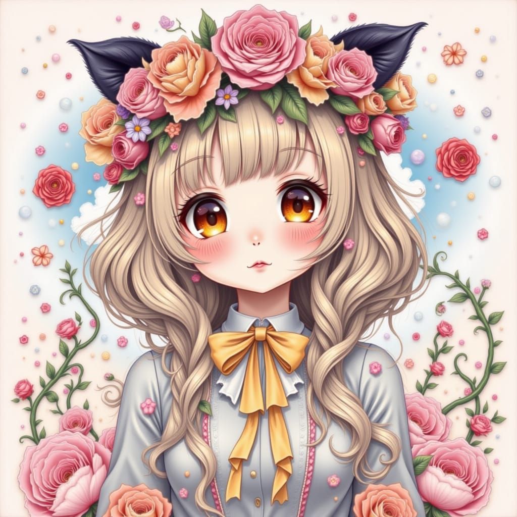 Cute Whimsical Girl in Digital Art Style