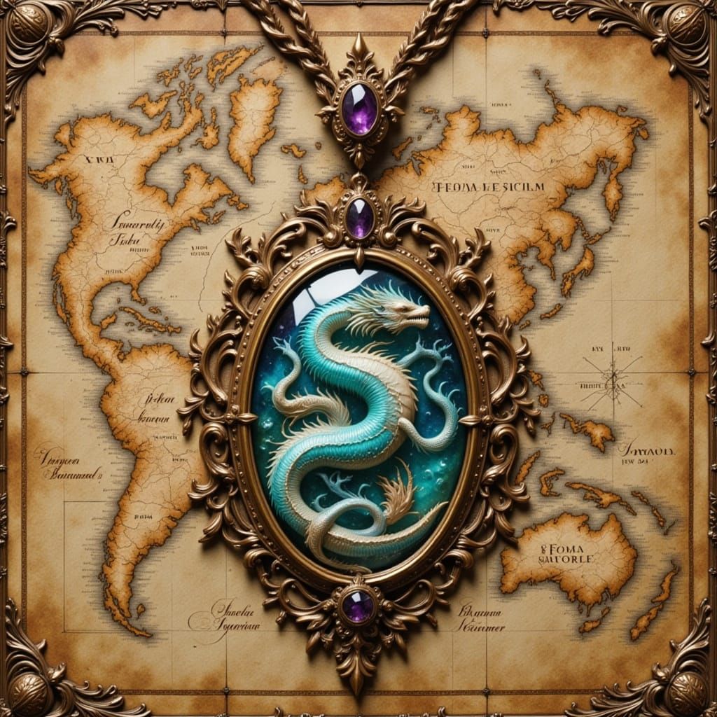 Upon an ancient parchment etched with mysterious symbols and forgotten maps lies a legendary artifact—an ornate golden c...