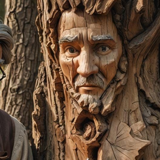 A Realistic Portrait of a Man Among the Trees